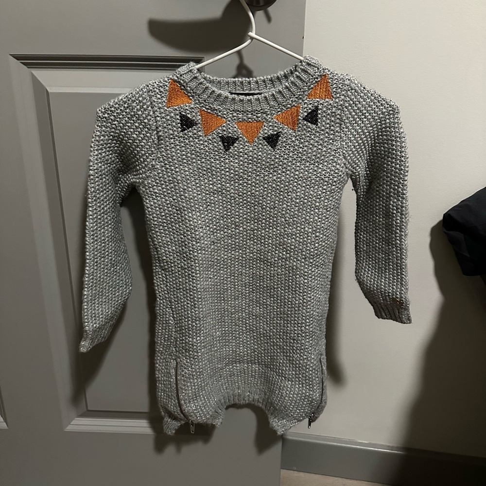Catimini Gray Knit Sweater with Orange Accent for Girls - Size: 4 years